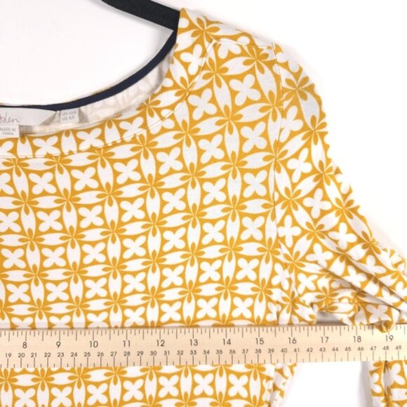 Boden Gold/ White Print Pullover Soft Dress Self Tie‎ Belted J0631 Size 6R - Picture 4 of 9